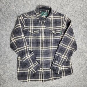 Woolrich Shirt Men's Large Plaid Gray Yellow Button Up Thick Flannel Cotton
